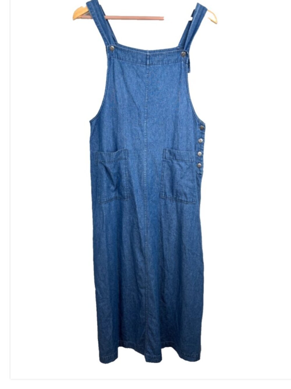 Susan Bristol Denim Jumper Maxi Dress 10 Pockets 100% Cotton Overall Square Neck